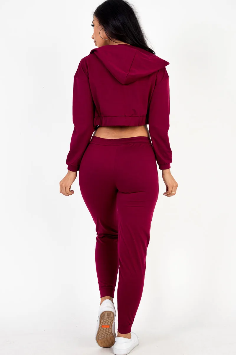 French Terry Cropped Cami with Zip-up Jacket and Joggers Set