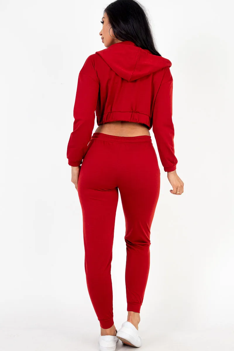 French Terry Cropped Cami with Zip-up Jacket and Joggers Set