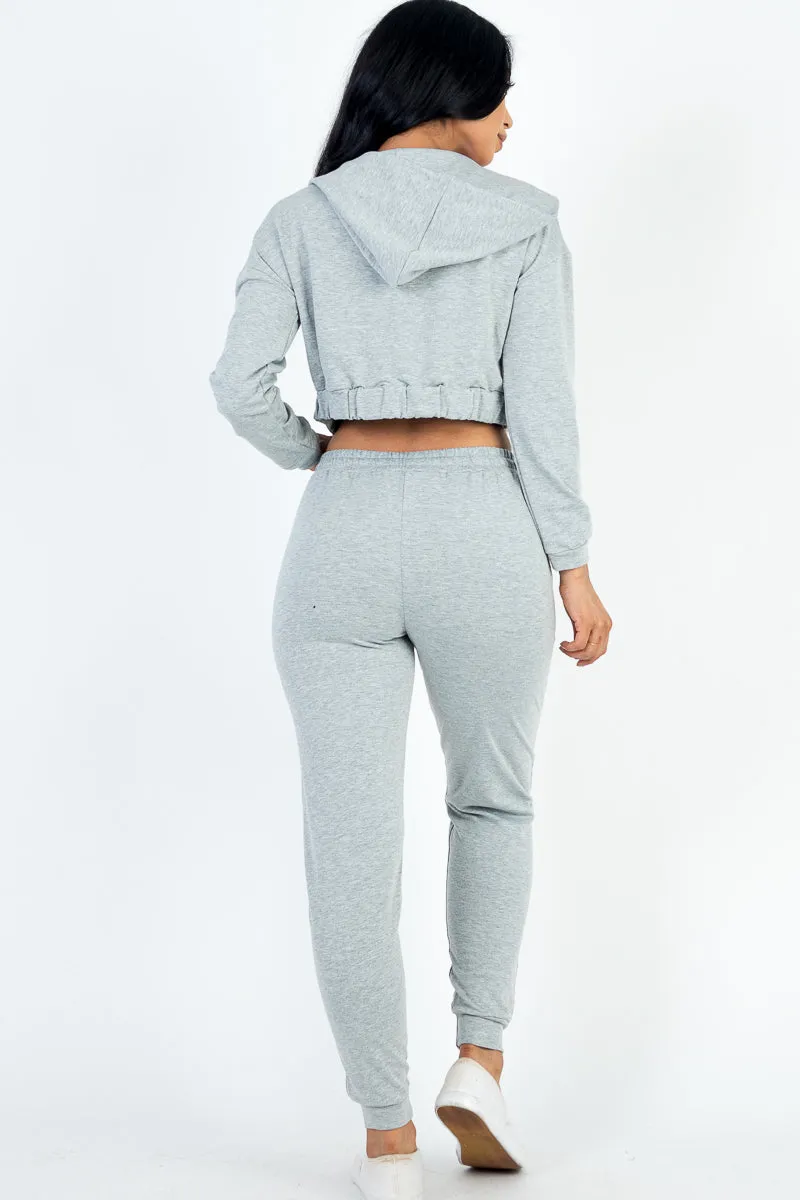 French Terry Cropped Cami with Zip-up Jacket and Joggers Set