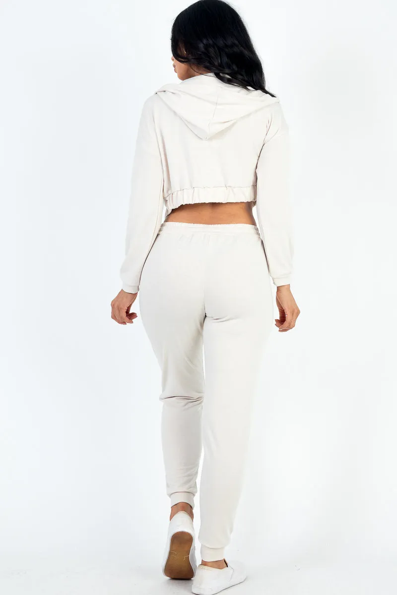 French Terry Cropped Cami with Zip-up Jacket and Joggers Set