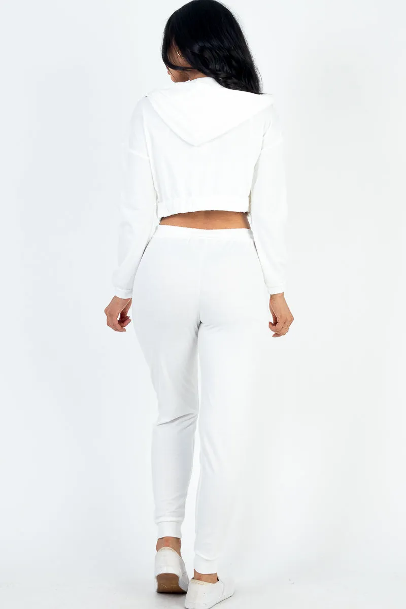 French Terry Cropped Cami with Zip-up Jacket and Joggers Set