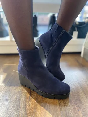 Gabor Navy Suede Wedge Ankle Boot