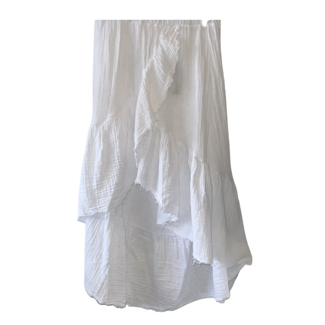 Gauze Cotton Ruffle Skirt - White