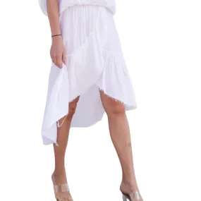 Gauze Cotton Ruffle Skirt - White