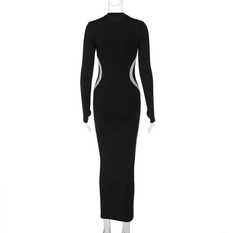 Gloves contrast long sleeve crewneck maxi dress