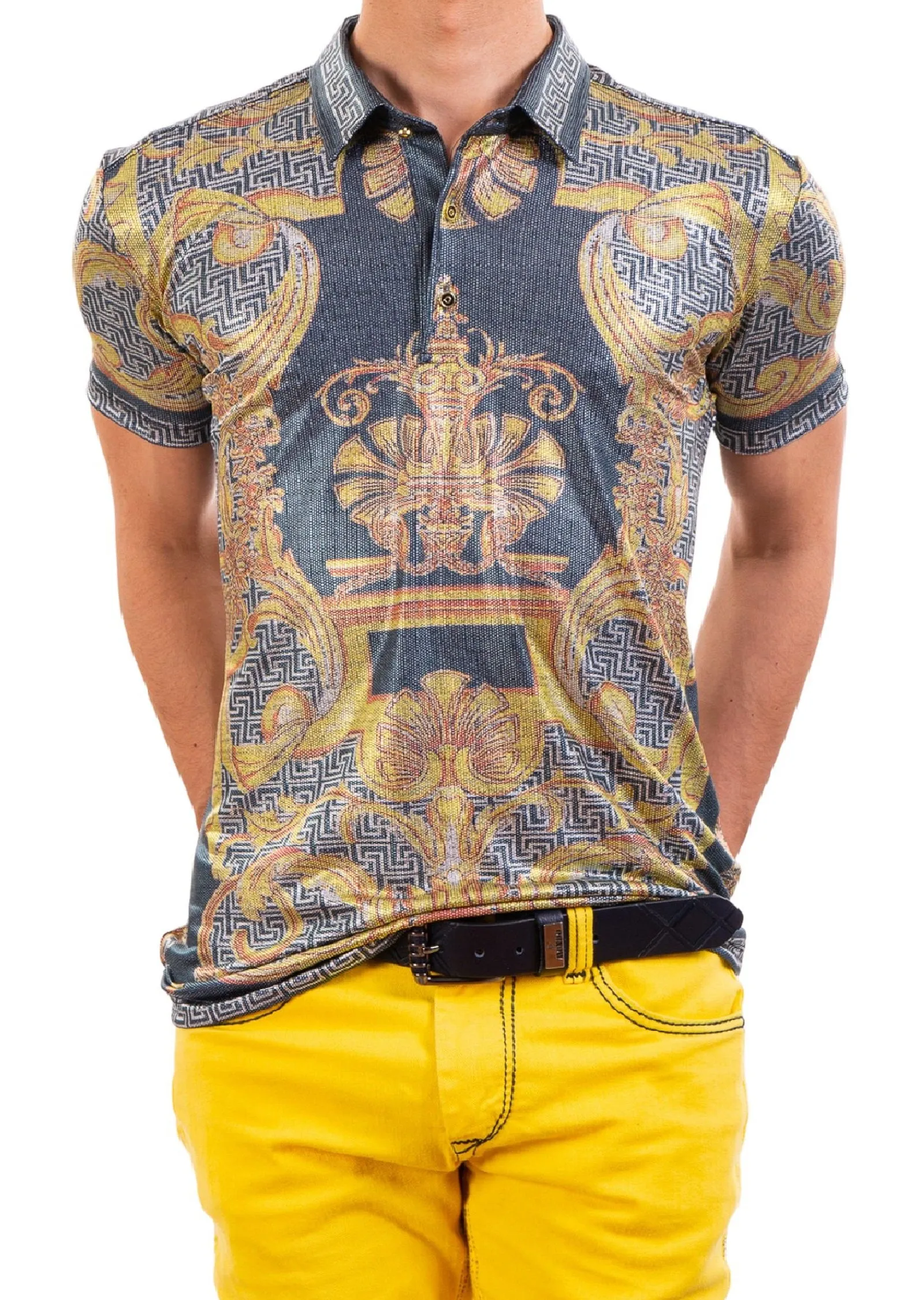 Gold Foil Baroque Print Polo