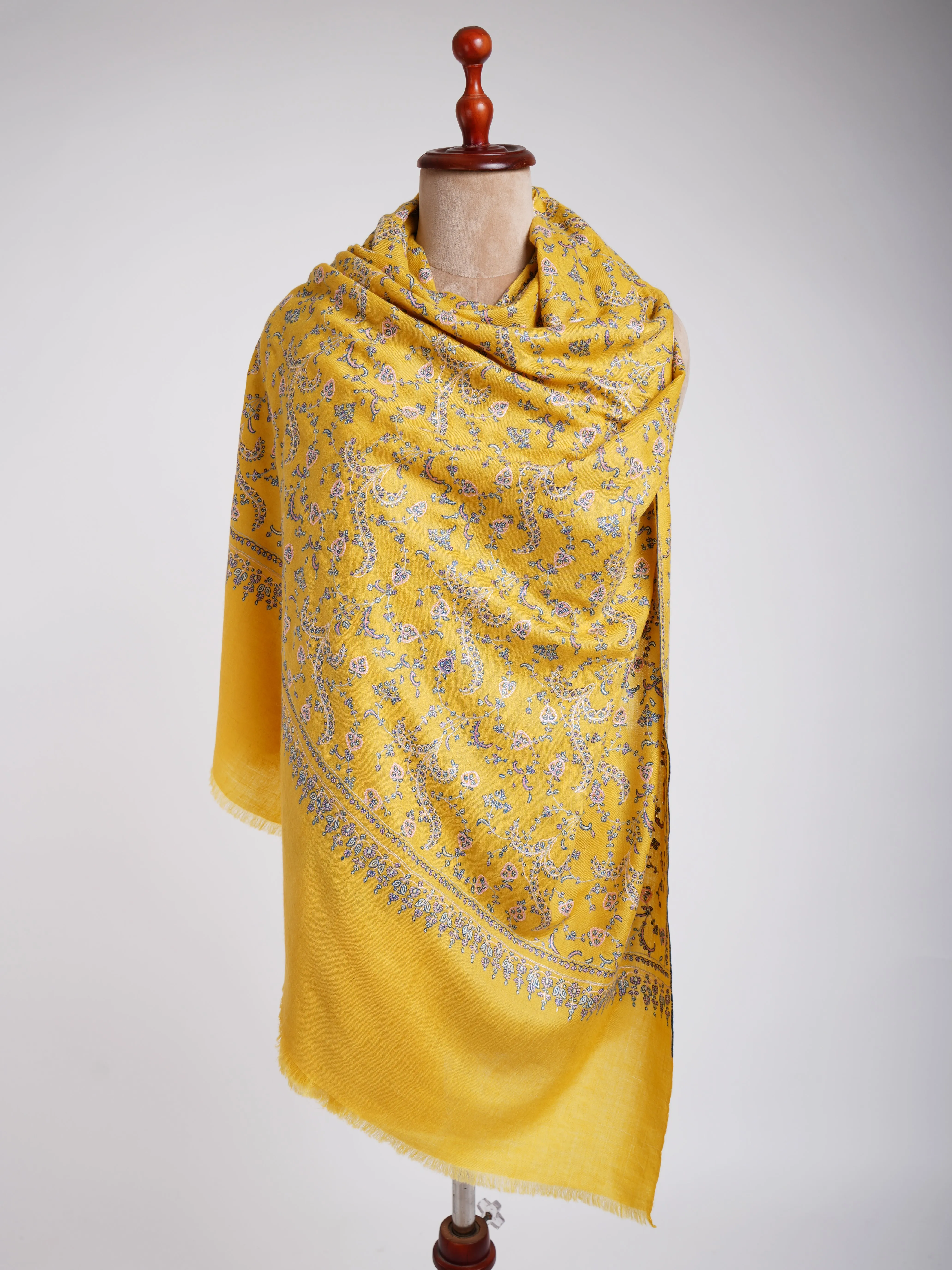 Gold Hand Embroidered Beautiful Pashmina Shawl