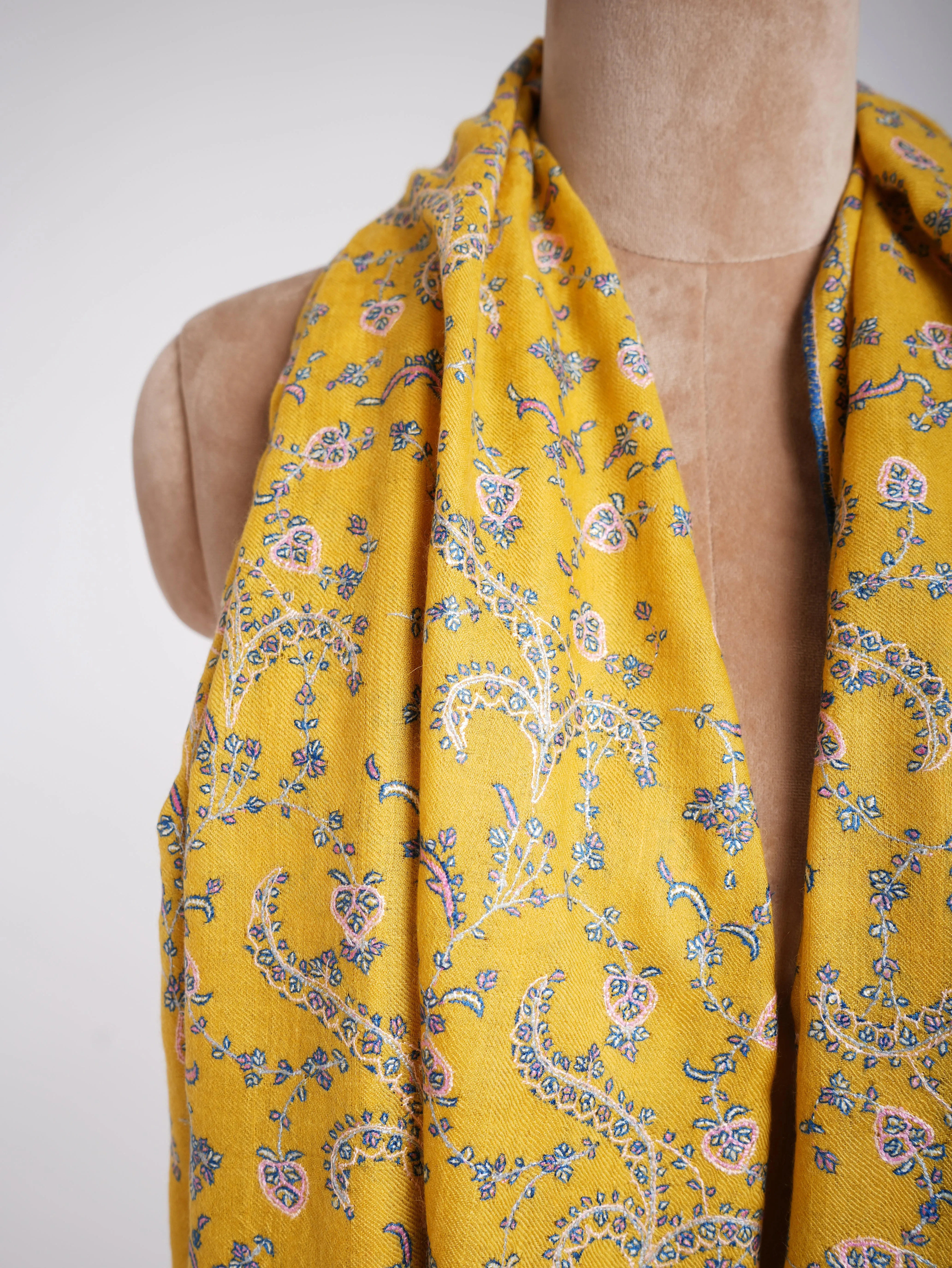 Gold Hand Embroidered Beautiful Pashmina Shawl