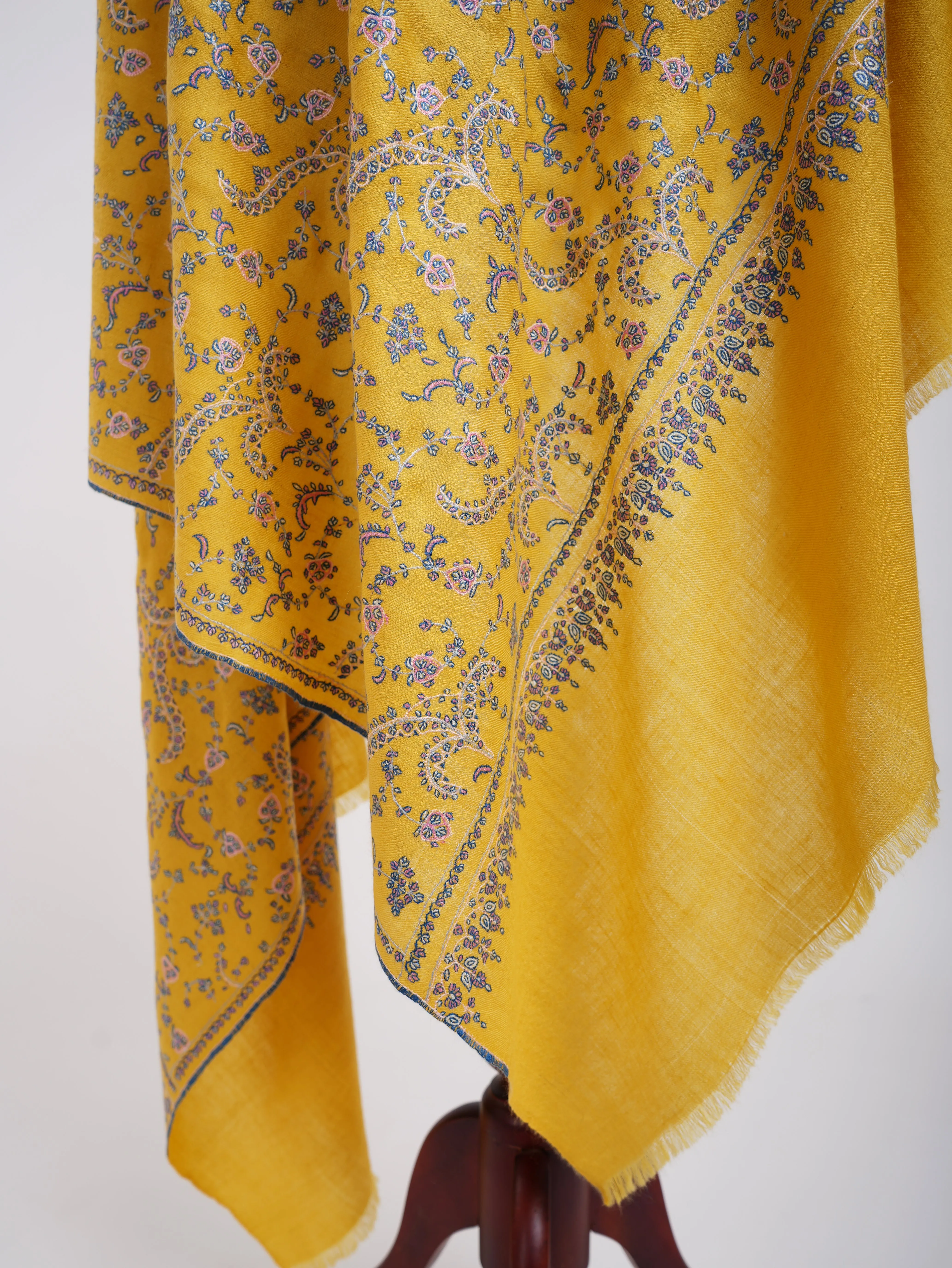 Gold Hand Embroidered Beautiful Pashmina Shawl