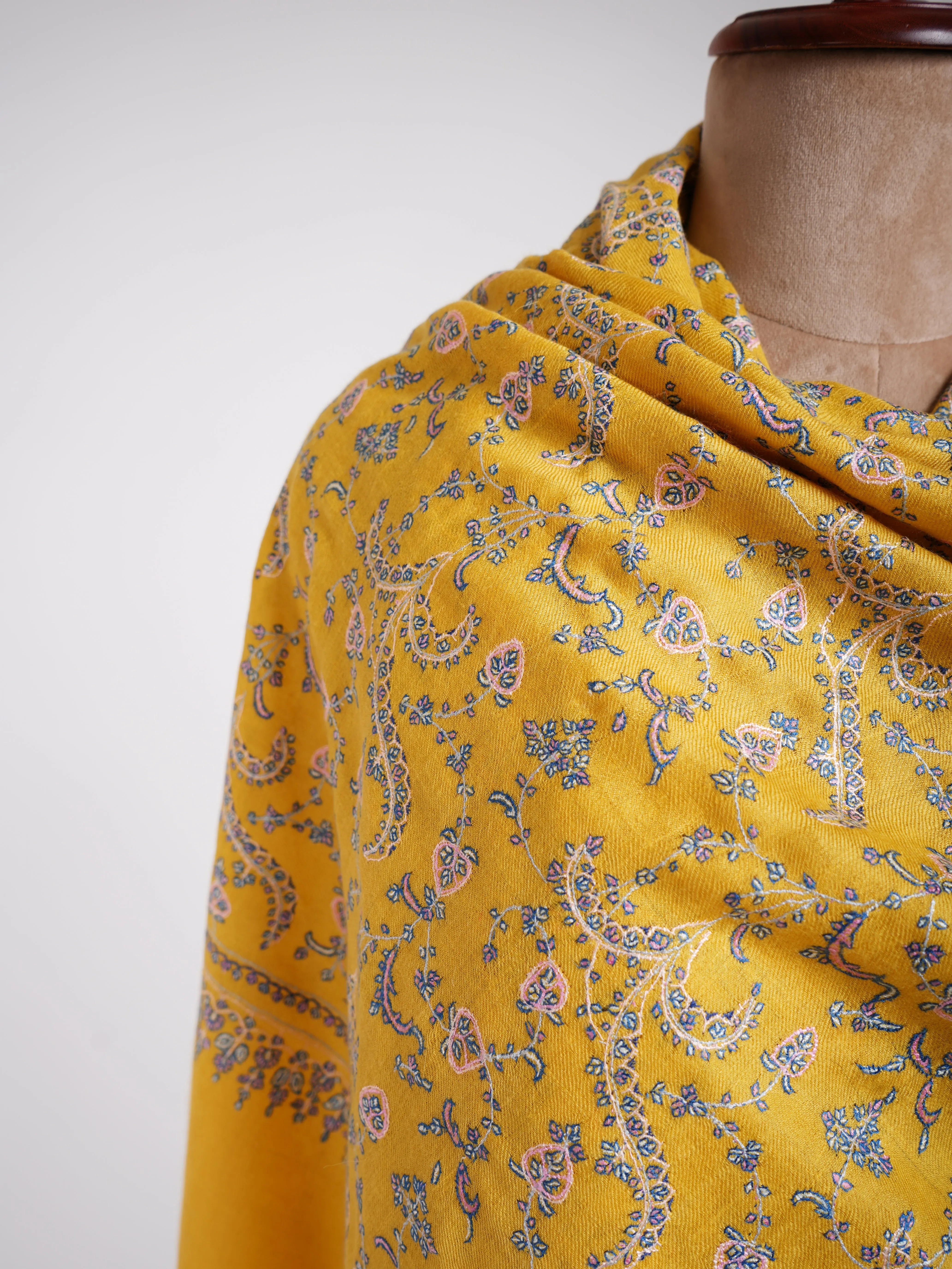 Gold Hand Embroidered Beautiful Pashmina Shawl