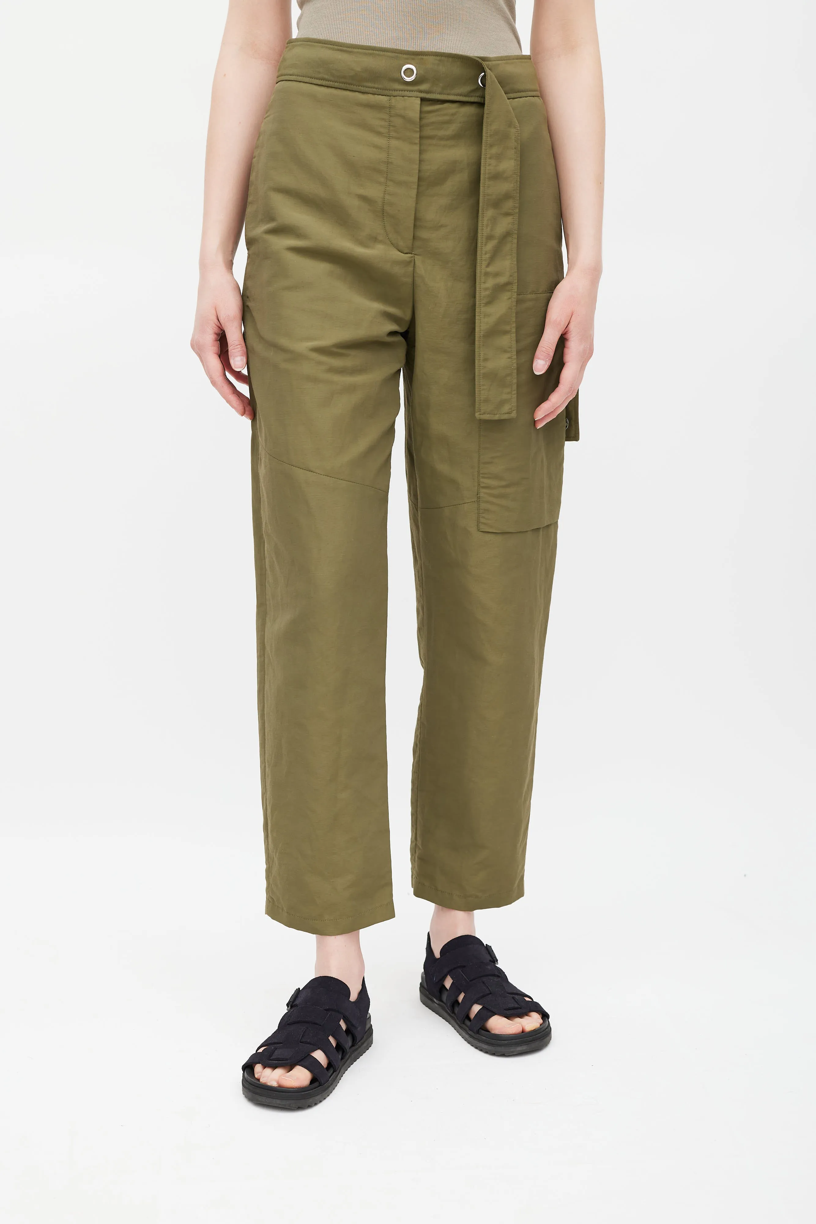 Green Nylon Belted Cargo Trouser