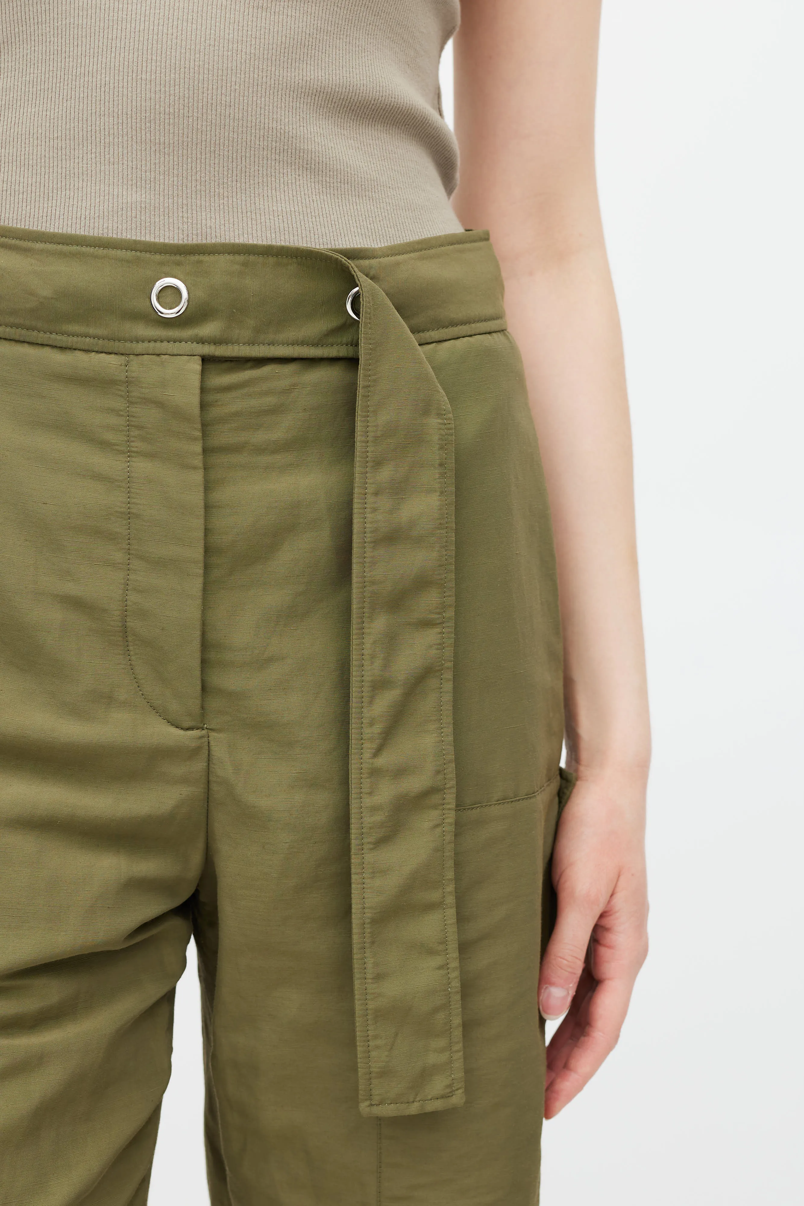 Green Nylon Belted Cargo Trouser