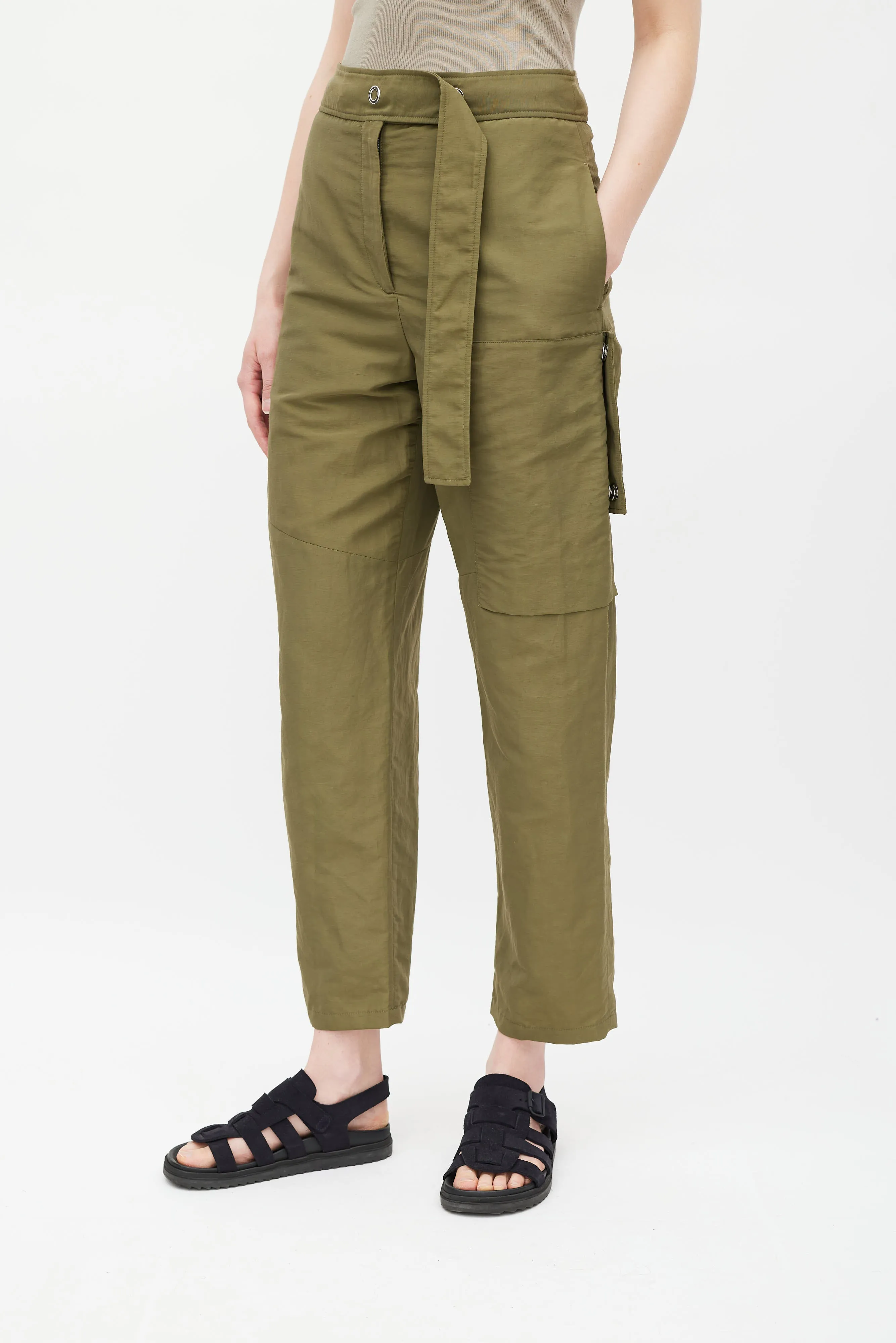 Green Nylon Belted Cargo Trouser