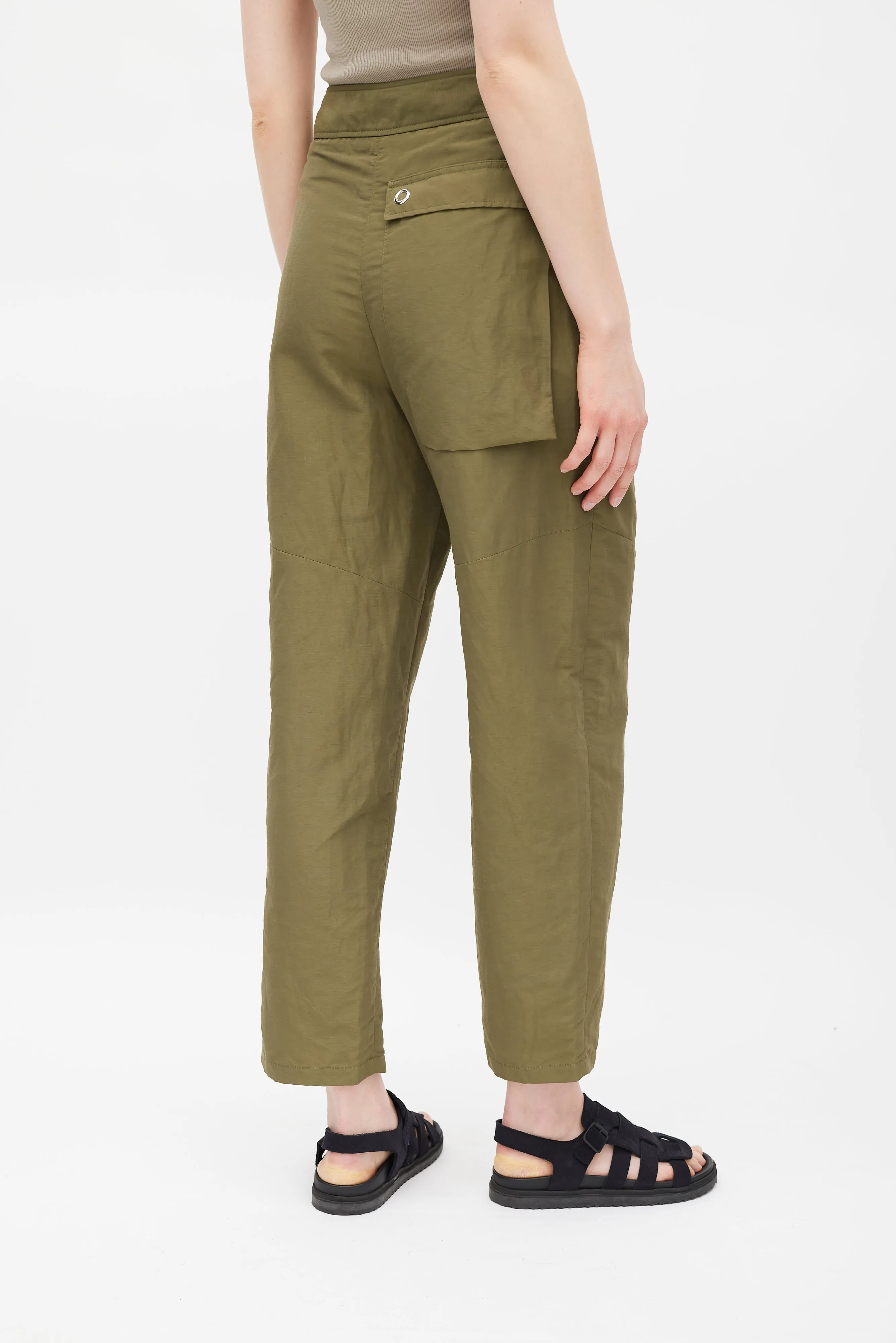 Green Nylon Belted Cargo Trouser