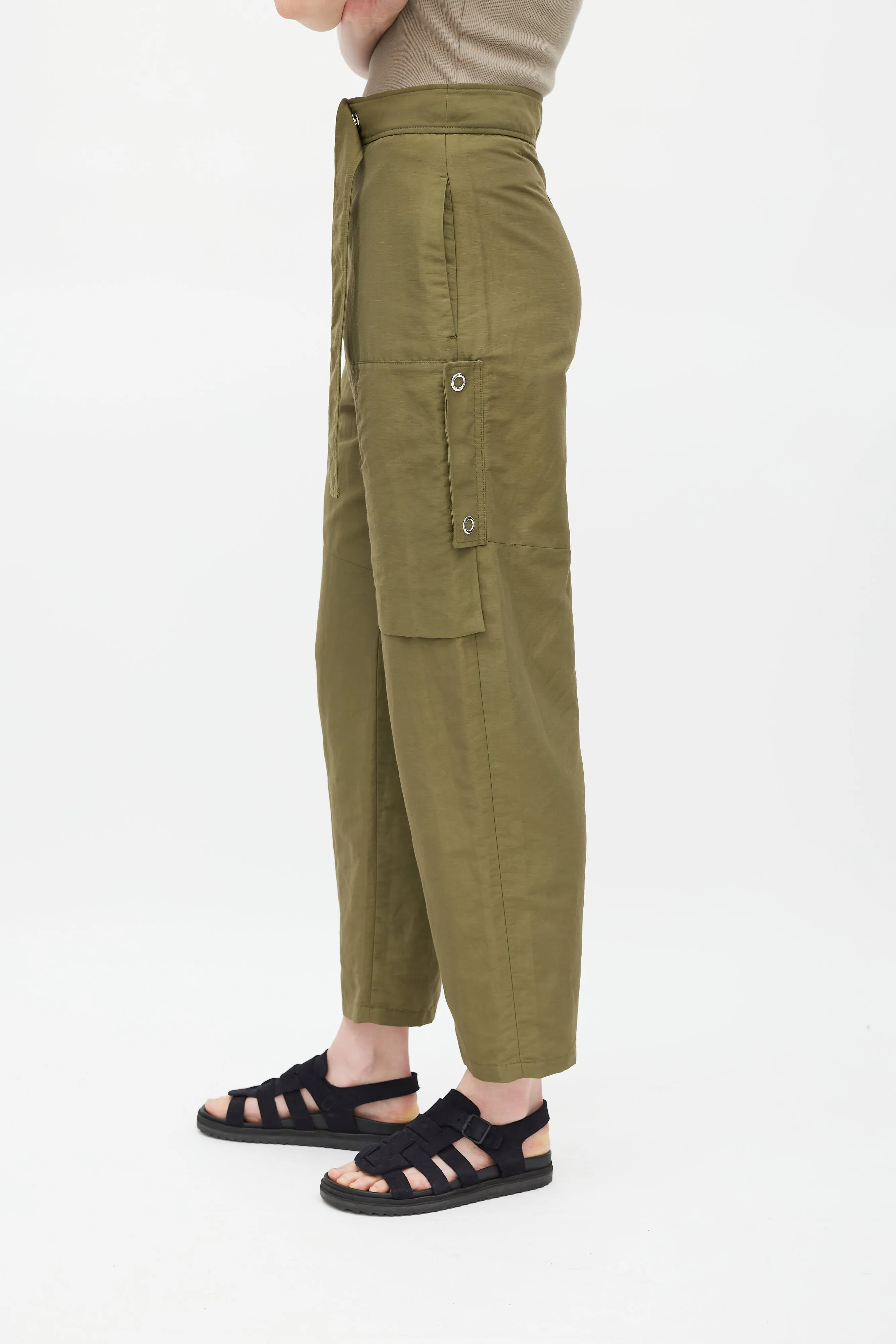 Green Nylon Belted Cargo Trouser