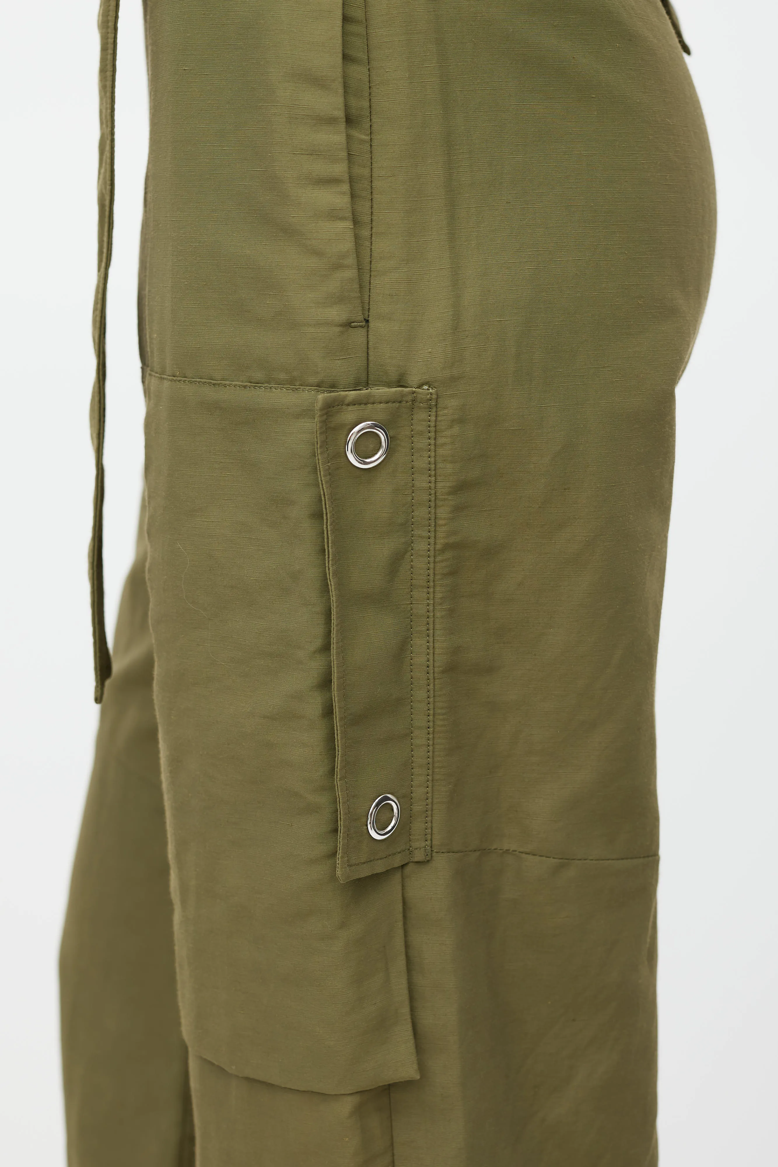 Green Nylon Belted Cargo Trouser