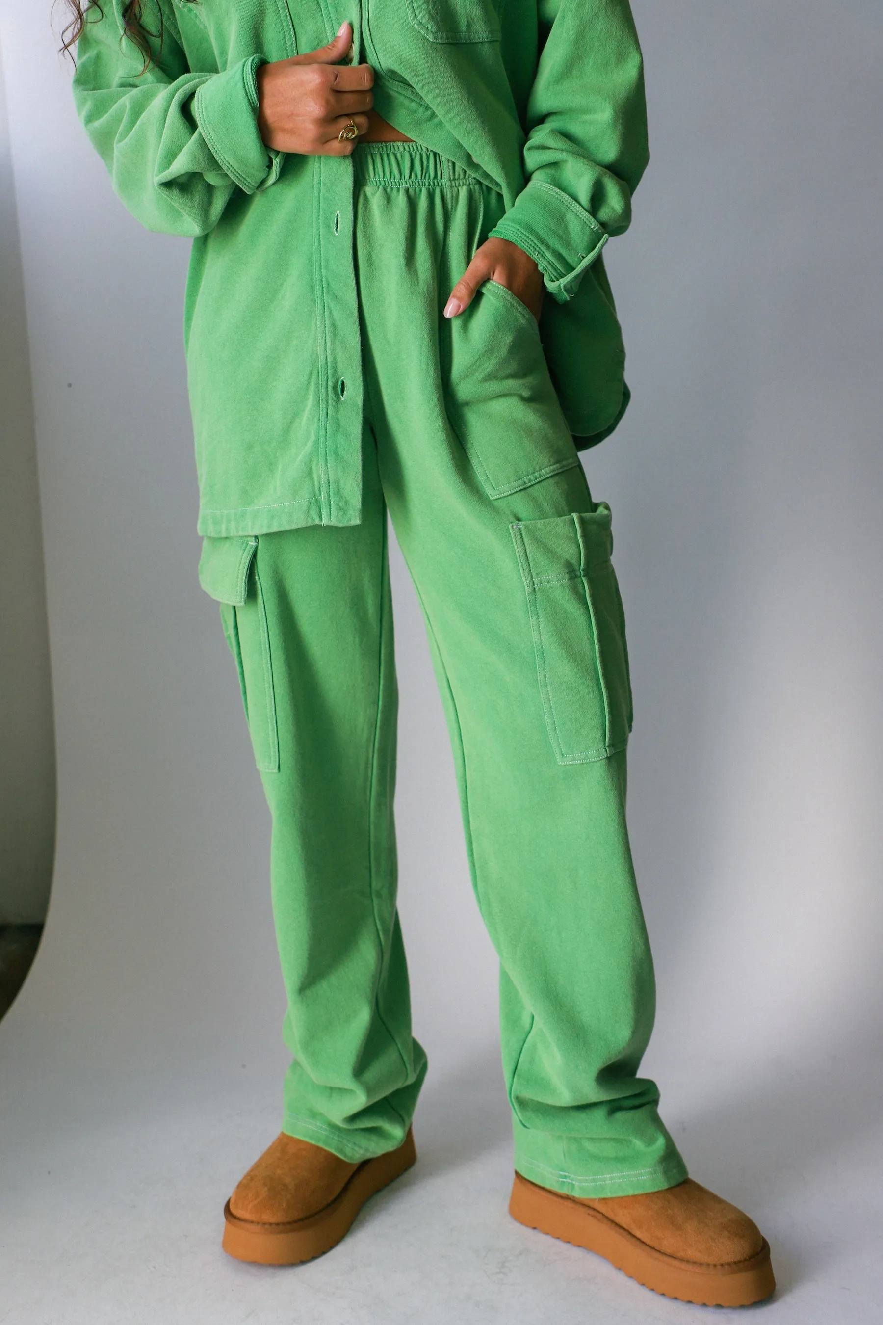 Green Terry Utility Cargo Pant