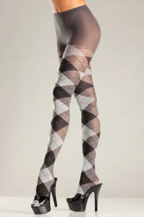 Grey & Black Argyle Tights One Size