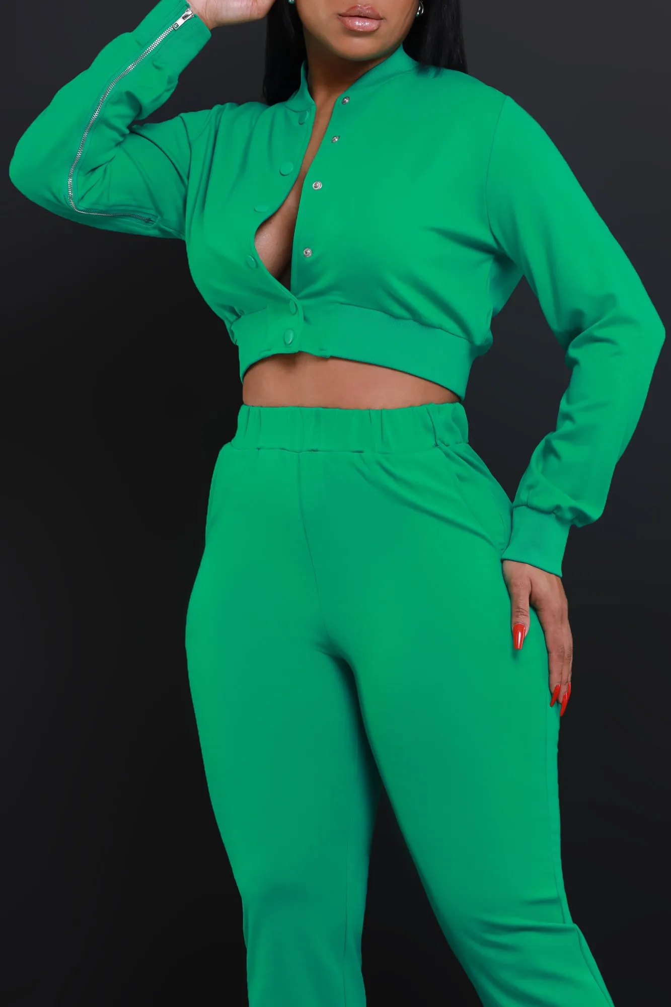 Had Enough Zippered Cropped Jogger Set - Green