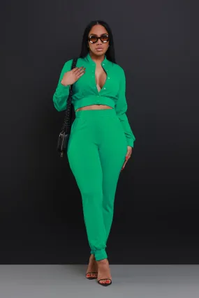 Had Enough Zippered Cropped Jogger Set - Green