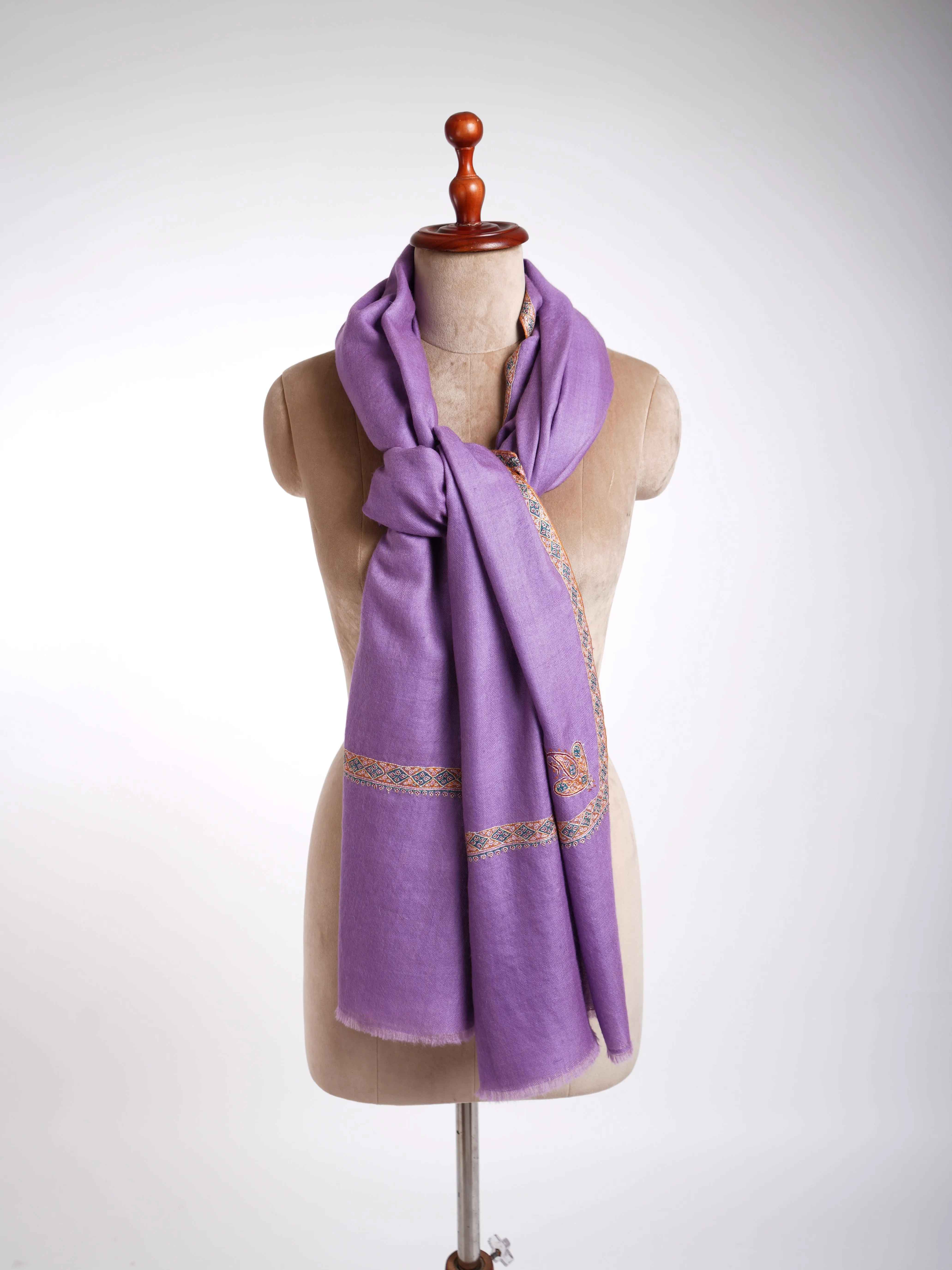 Hashidar Hand Embroidered Pashmina Shawl Lilac