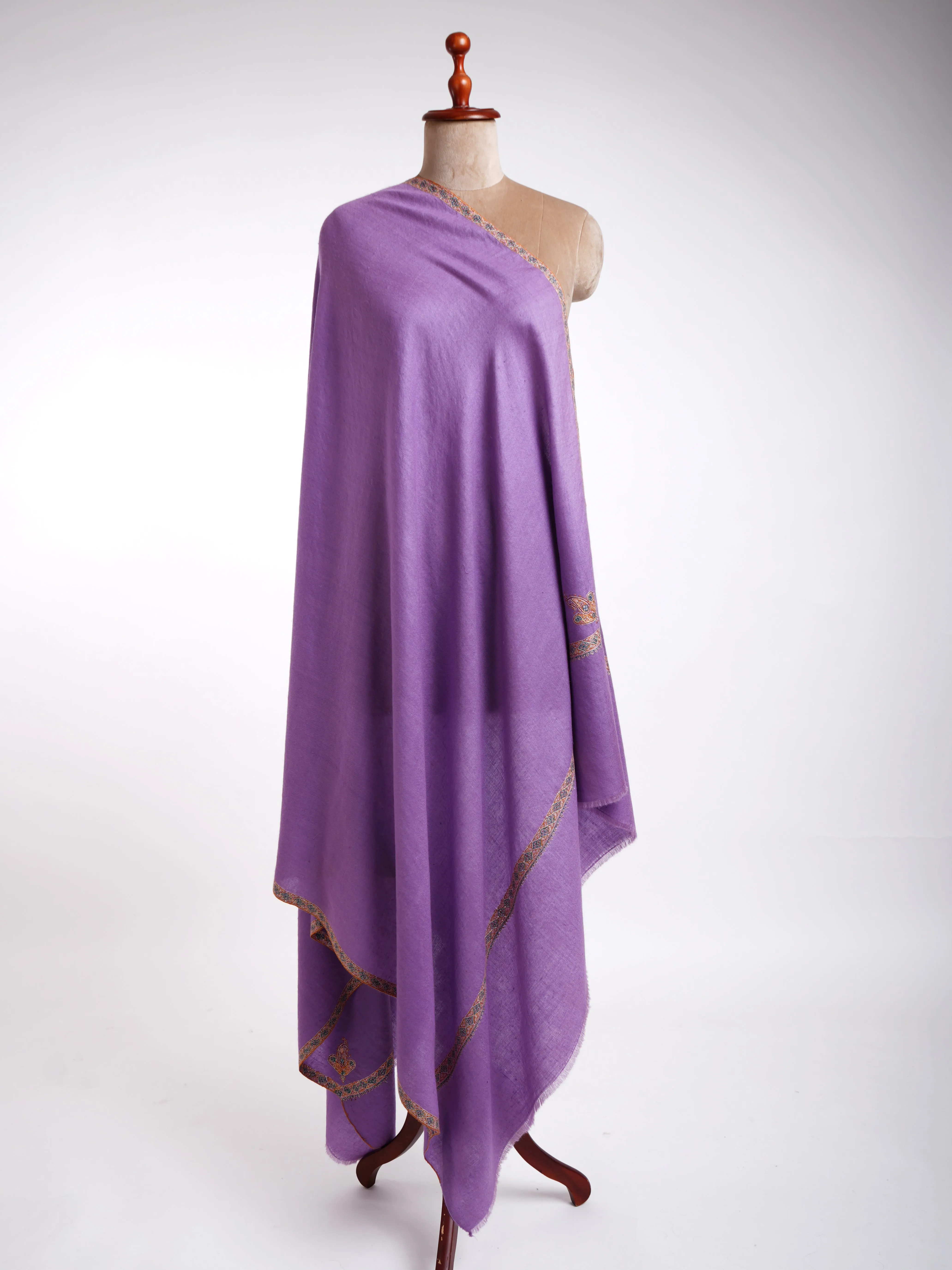 Hashidar Hand Embroidered Pashmina Shawl Lilac