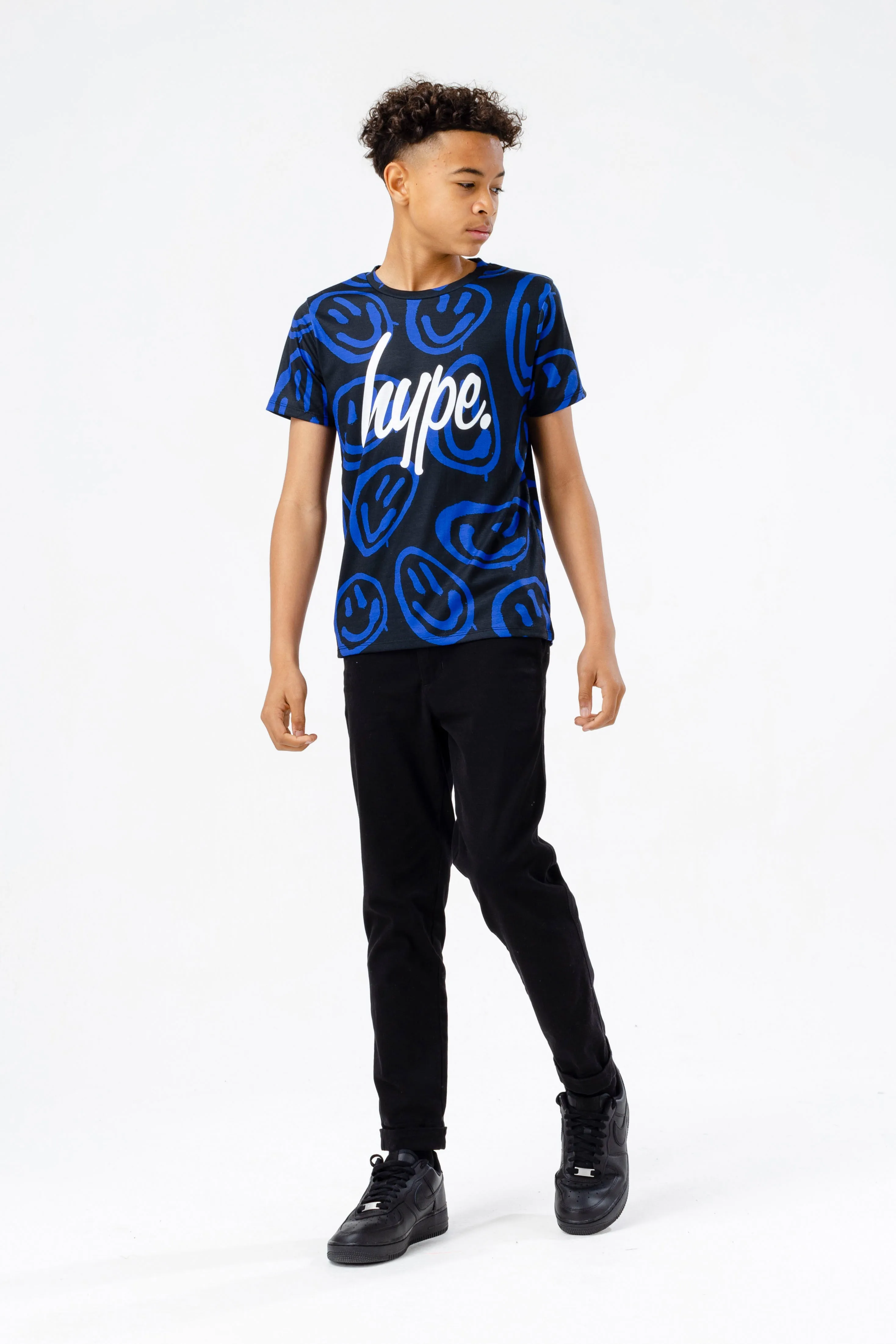 Hype Boys Blue Trippy Face Script T-Shirt