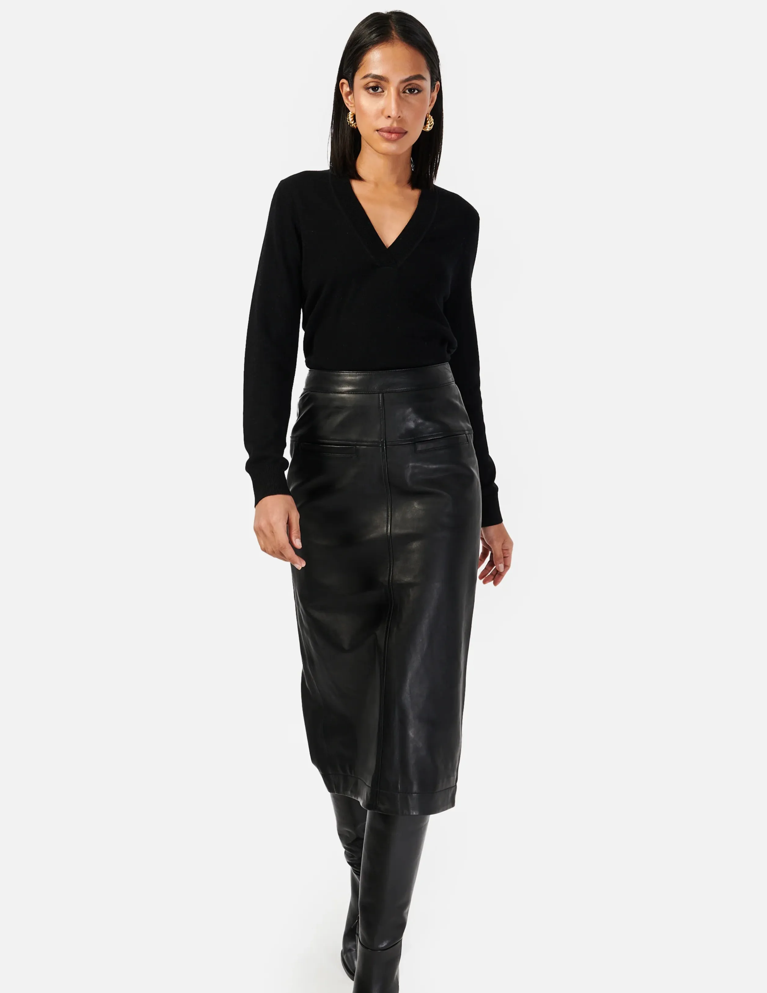 Inaya Leather Pencil Midi-Skirt