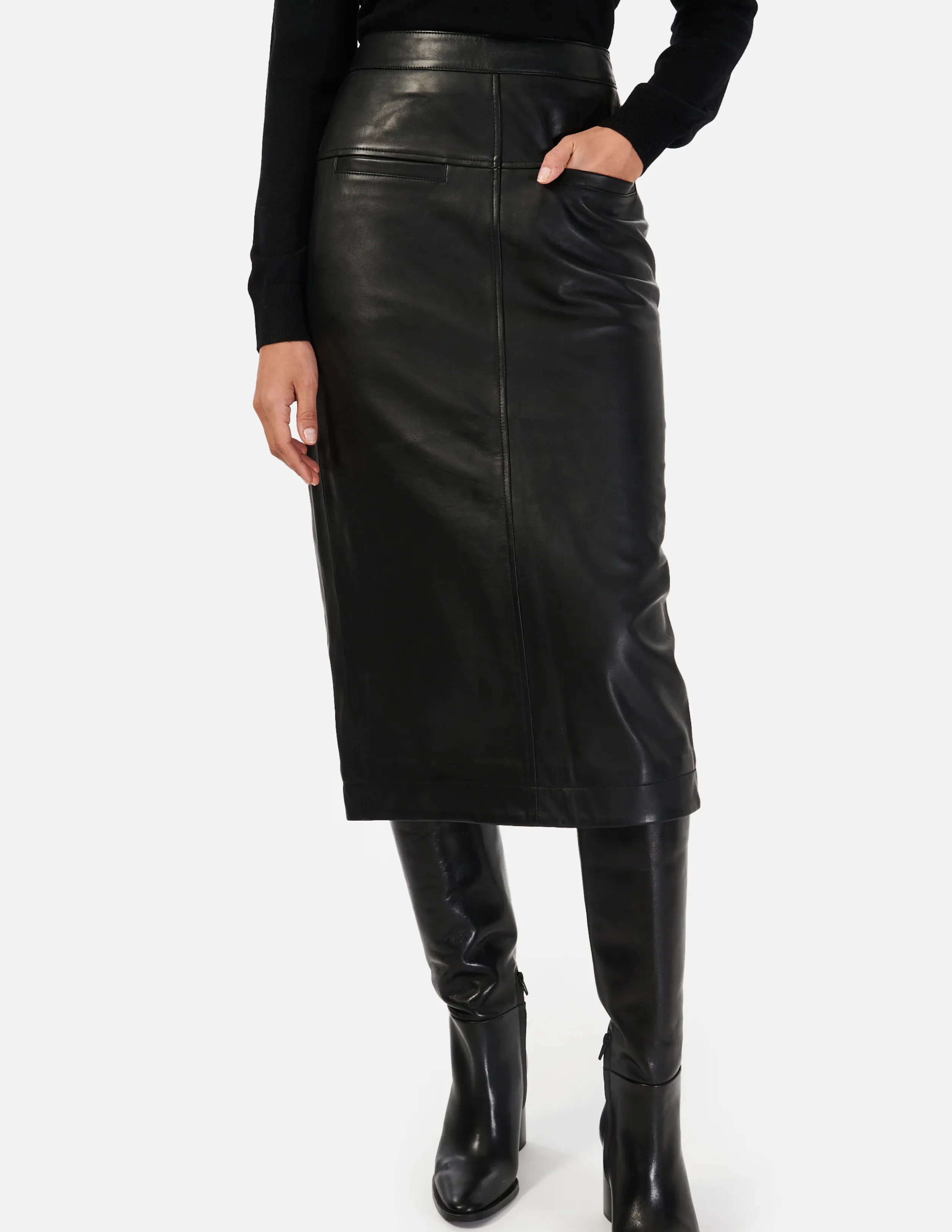 Inaya Leather Pencil Midi-Skirt