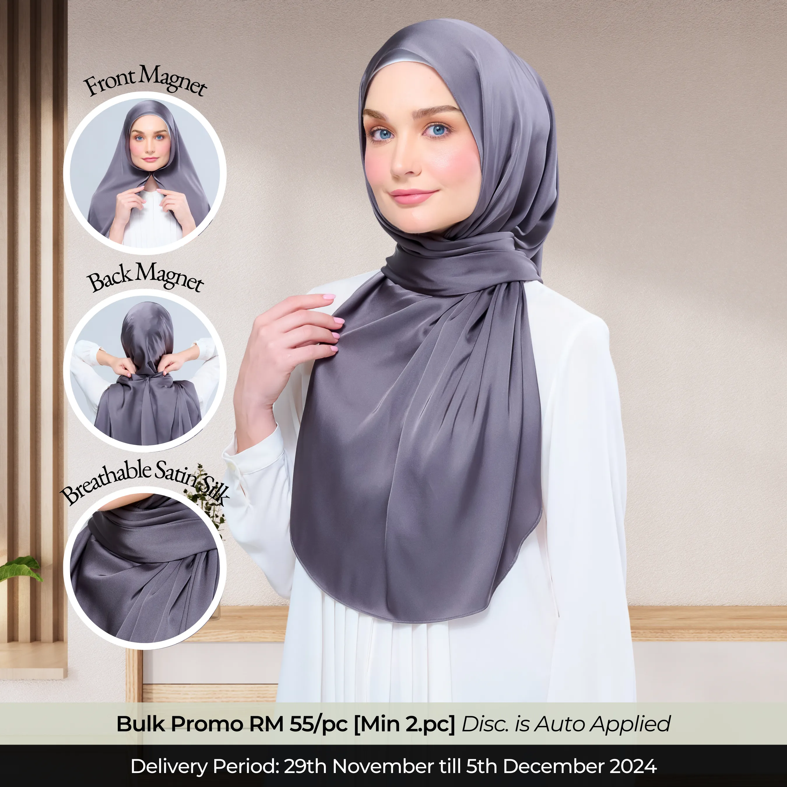 Instant Tag n' Go Shawl  | Satin Silk in Deep Grey