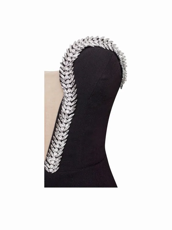 Ivanna Black Crystal Embellished Maxi Dress(Gloves Included)