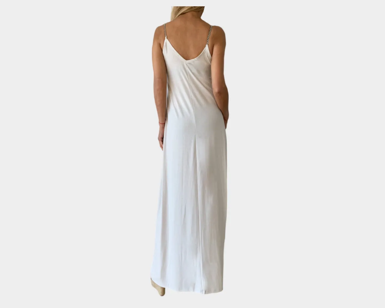 Ivory Silver Chain strap Maxi Dress - The Santorini