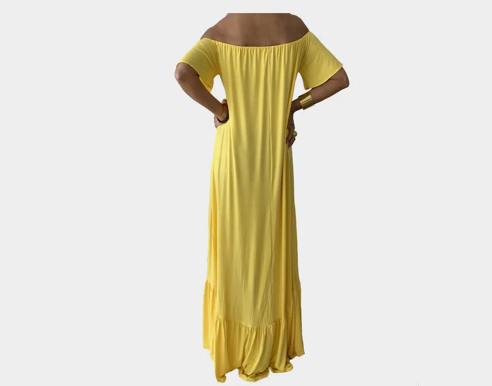 Jaune Canari Off the Shoulder Ruffle bottom dress - The Monaco