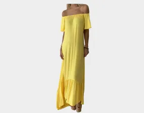 Jaune Canari Off the Shoulder Ruffle bottom dress - The Monaco