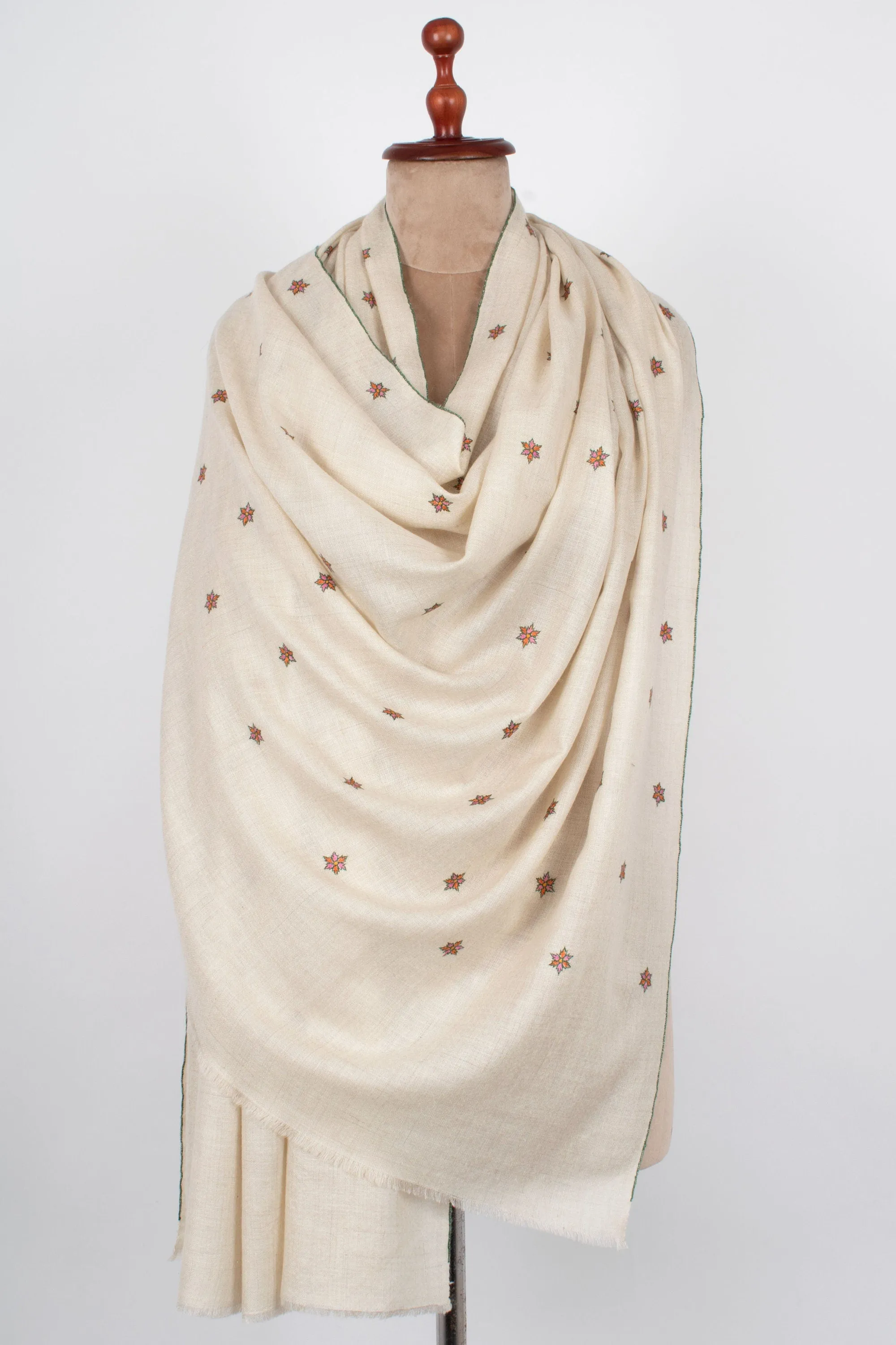 Kashmir Pashmina Star Collection, Hand Embroidered Shawl, Cashmere Wrap, Gifting Scarves, Natural Shades, Handwoven, 40x80" - SALISBURY