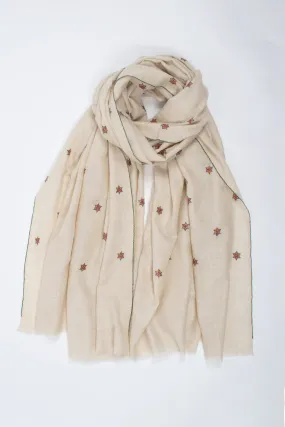 Kashmir Pashmina Star Collection, Hand Embroidered Shawl, Cashmere Wrap, Gifting Scarves, Natural Shades, Handwoven, 40x80" - SALISBURY