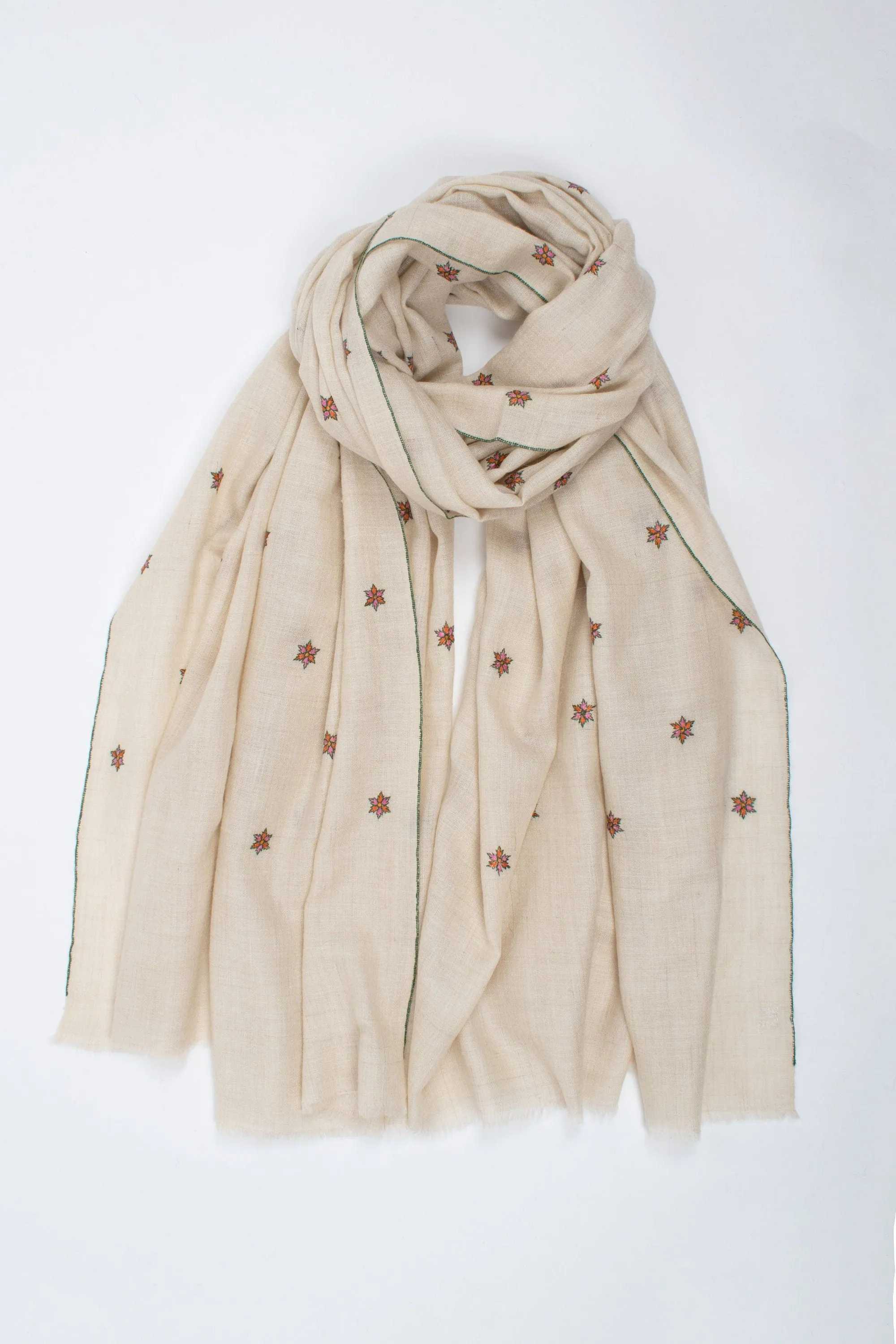 Kashmir Pashmina Star Collection, Hand Embroidered Shawl, Cashmere Wrap, Gifting Scarves, Natural Shades, Handwoven, 40x80" - SALISBURY