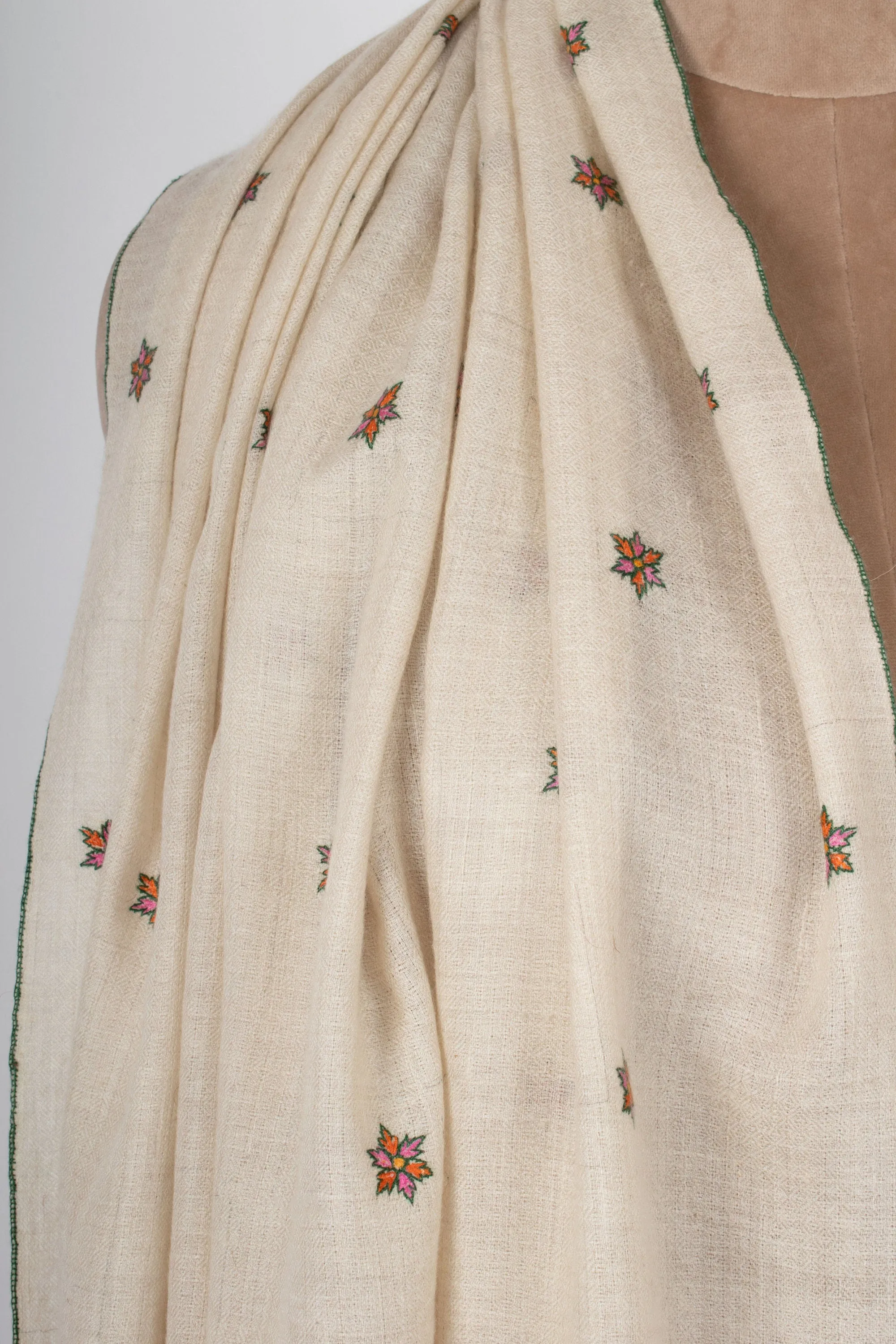 Kashmir Pashmina Star Collection, Hand Embroidered Shawl, Cashmere Wrap, Gifting Scarves, Natural Shades, Handwoven, 40x80" - SALISBURY