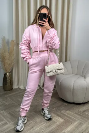 Katie baby pink cropped jacket jogger loungewear set