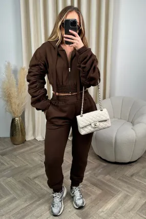 Katie chocolate cropped jacket jogger loungewear set