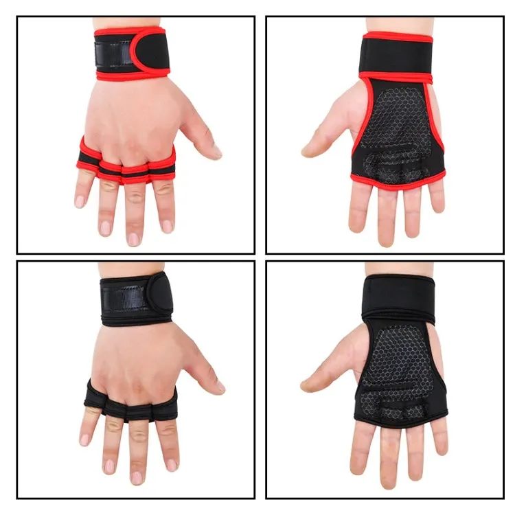 L Weightlifting Dumbbell Horizontal Bar Anti-cocoon Anti-slip Wrist Fitness Four-finger Gloves(Red)