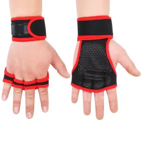 L Weightlifting Dumbbell Horizontal Bar Anti-cocoon Anti-slip Wrist Fitness Four-finger Gloves(Red)