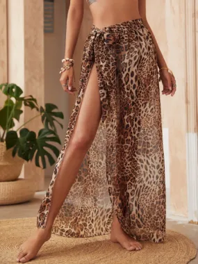 Leopard Print Side Knot Beach Cover Up Skirt