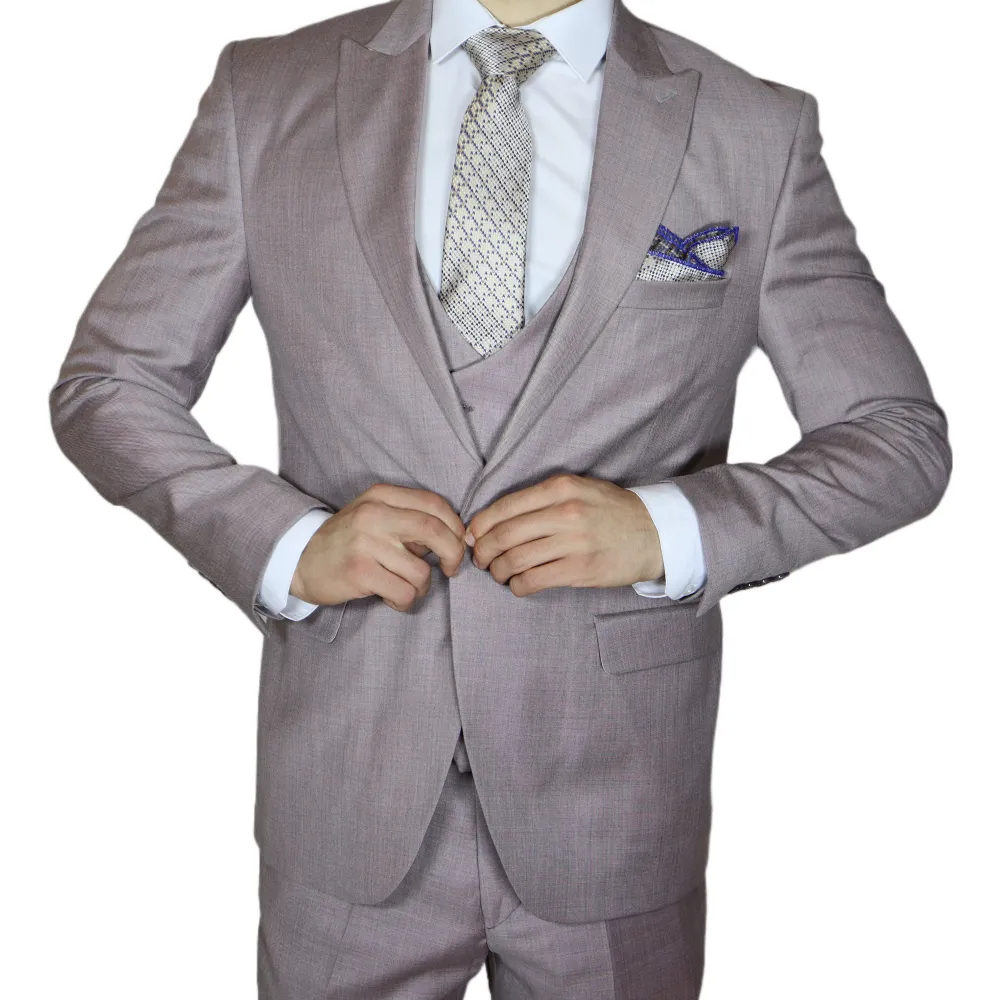 Light Pink Beige Avanti Milano Peak Lapel Three Piece Suit