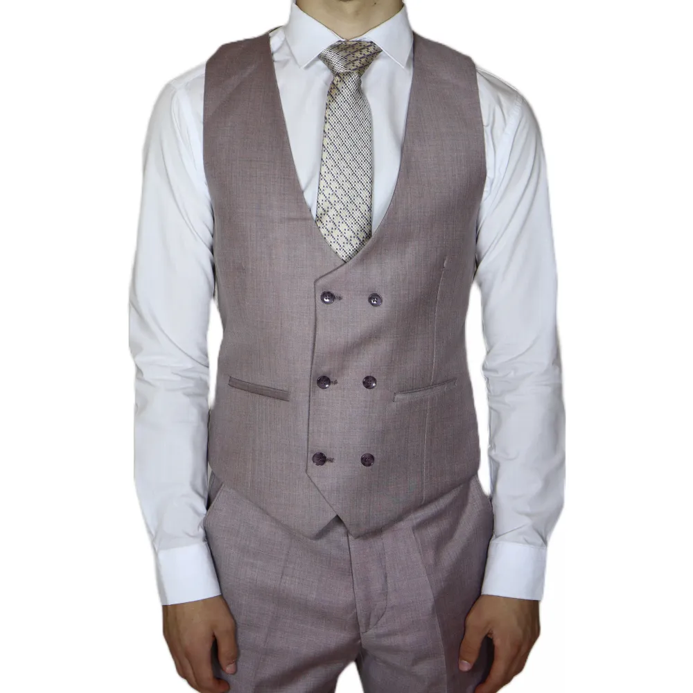 Light Pink Beige Avanti Milano Peak Lapel Three Piece Suit