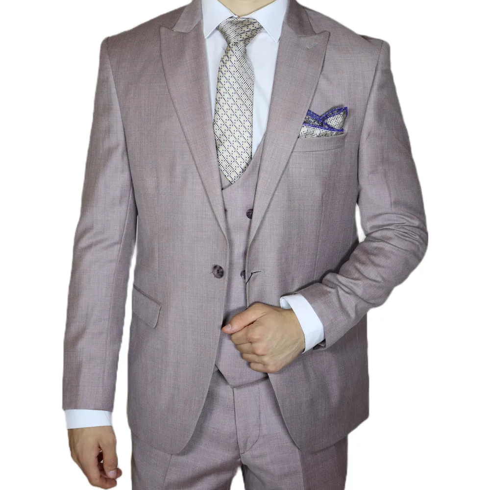 Light Pink Beige Avanti Milano Peak Lapel Three Piece Suit