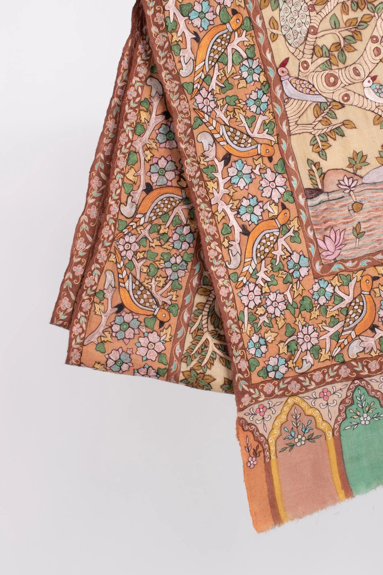 Luxurious Shawl with Kalamkari Hand-painted and Embroidered Detailing - TONK