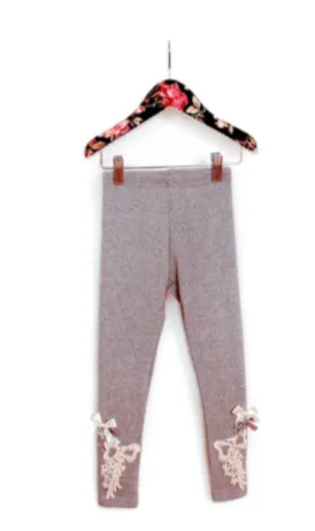 MaeLi Rose Bow Crochet Leggings in Gray