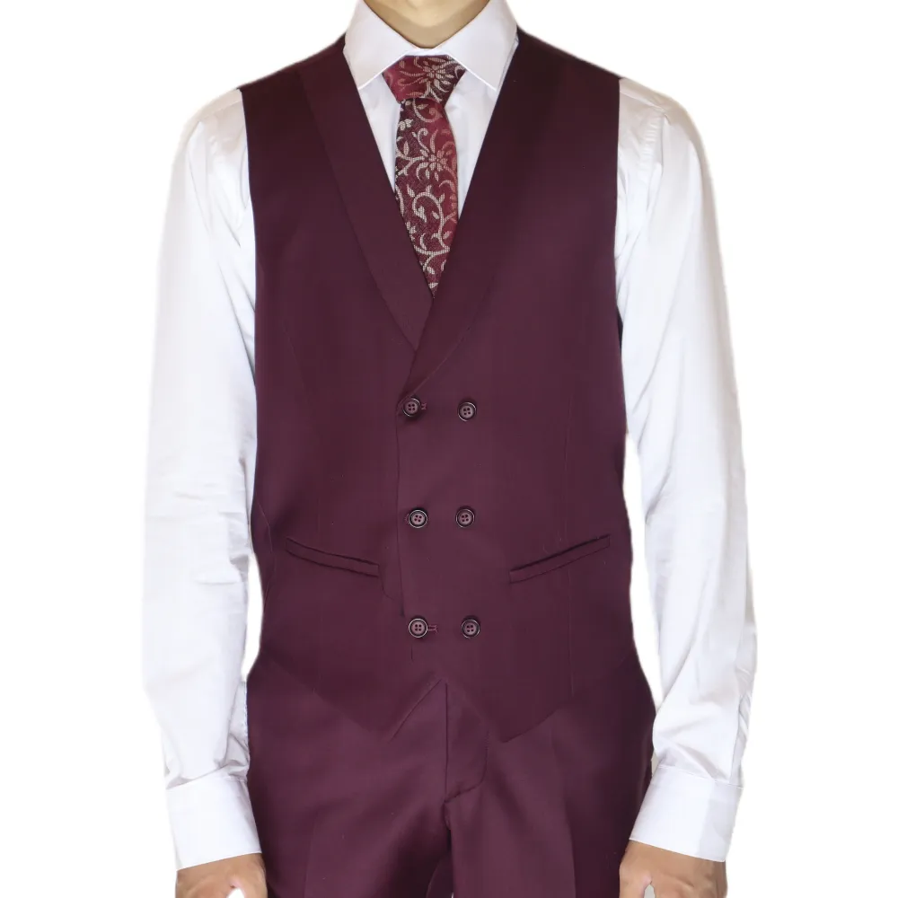 Maroon Avanti Milano Peak Lapel Textured Three Piece Suit