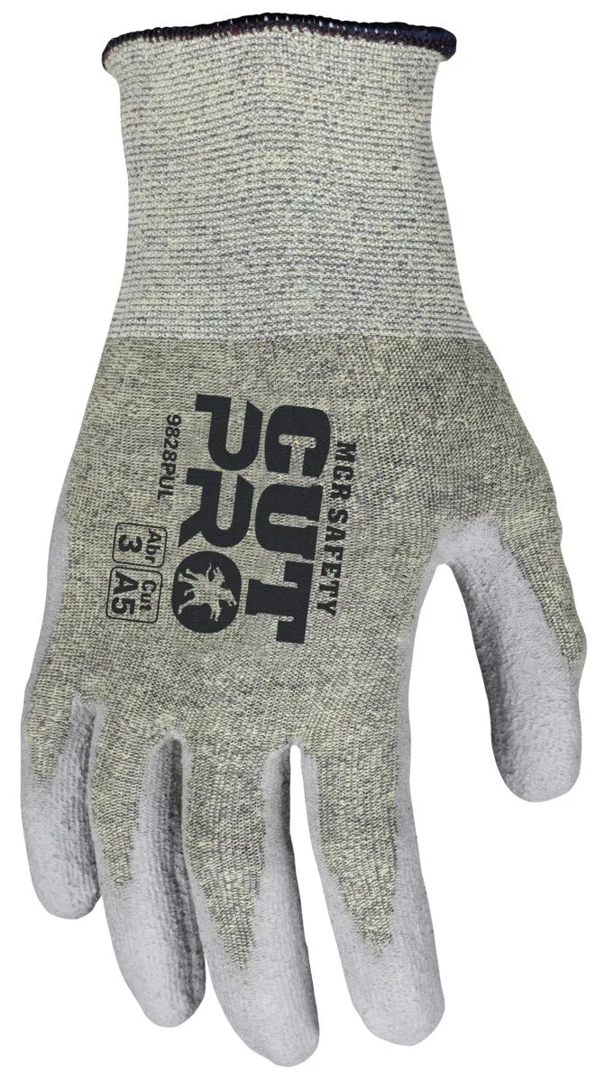 MCR Safety Cut Pro 9828PU 18 Gauge ARX Aramid Shell, Polyurethane PU Coated Work Gloves, Gray, 1 Pair